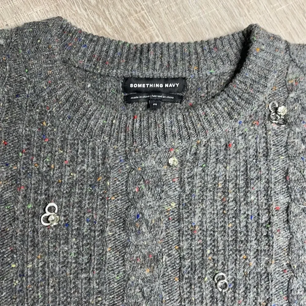 SOMETHING NAVY Gray Ribbed Puff Sleeve Sweater